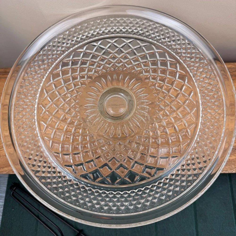 Anchor Hocking Wexford Glass Cake Stand Vintage Diamond Point Pedestal 12 Inch